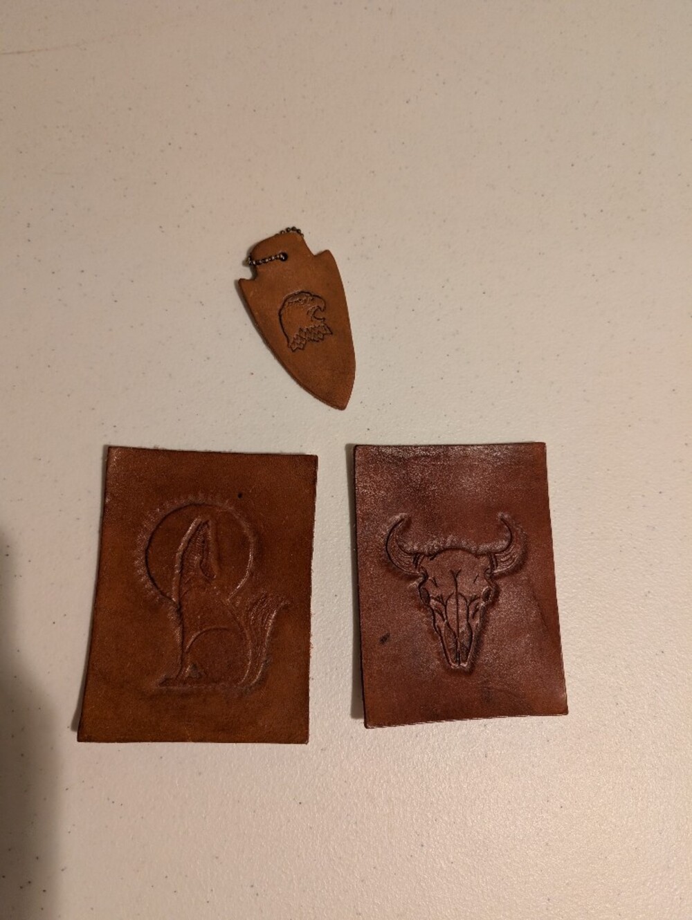 Handcrafted Brown Leather Keychain and Patch Set